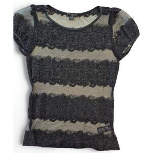 Womens Fairy Grunge Sheer Mesh Top Sz Junior L Black Glitter Edgy Rocker Witchy